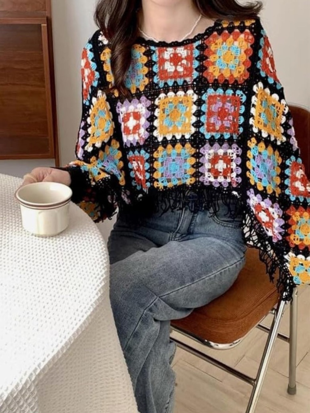 ShopEvelynne Colorful Crochet Patchwork Sweater